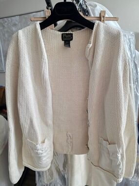 Pur Handknit Cream Cardiga Sweater Mismatched Buttons Accent Medium Large